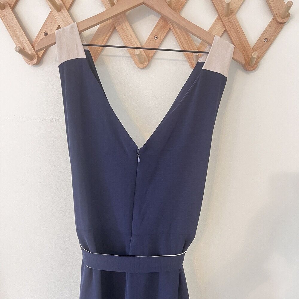 DKNY Colorblocked Belted Faux-Wrap Dress Navy Beige Size 16 - Picture 7 of 10